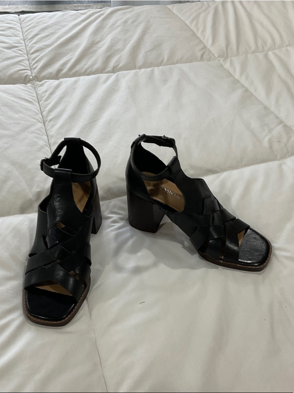 Crown Vintage Black Woven Block Heel Sandals